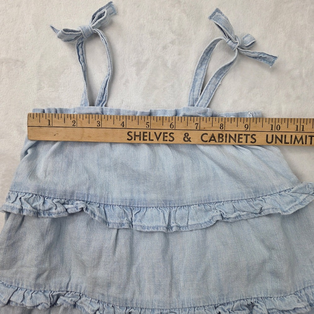 Gap Denim Dress Girls 2T Light Blue Ruffle Tiered Chambray Tie Strap Excellent - Picture 5 of 10